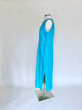 Load image into Gallery viewer, Vintage Aqua Dress with Embroidered Hummingbirds - Size 8