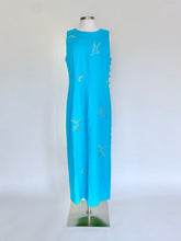 Load image into Gallery viewer, Vintage Aqua Dress with Embroidered Hummingbirds - Size 8