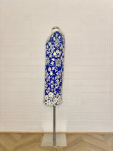 Load image into Gallery viewer, Vintage Beaded Blue and White Short Sleeve Cocktail Dress - Size 4