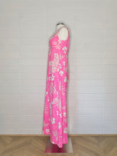 Load image into Gallery viewer, Vintage Bright Pink Hawaiian Print Maxi Dress with Button Shoulders - Size 6