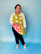 Load image into Gallery viewer, Reversible Apron Retro Lime Droplet and Pink Red Geo Prints