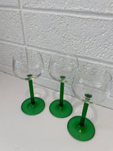 Load image into Gallery viewer, Green Stem French Cordial Glasses Set of 3
