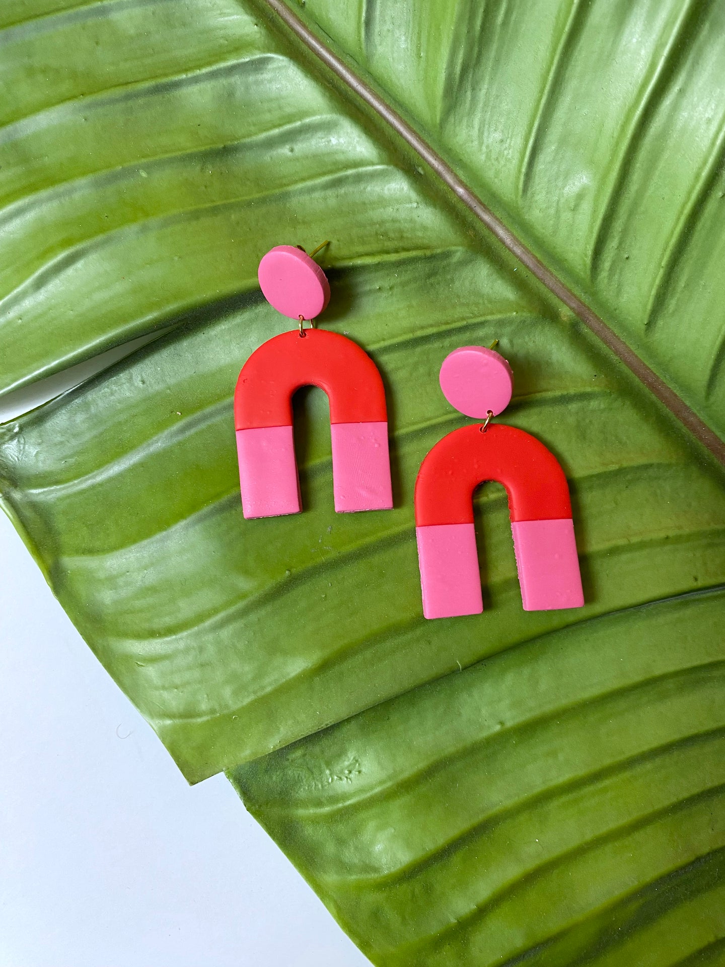 Red and Pink Colorblock Dangle Earrings