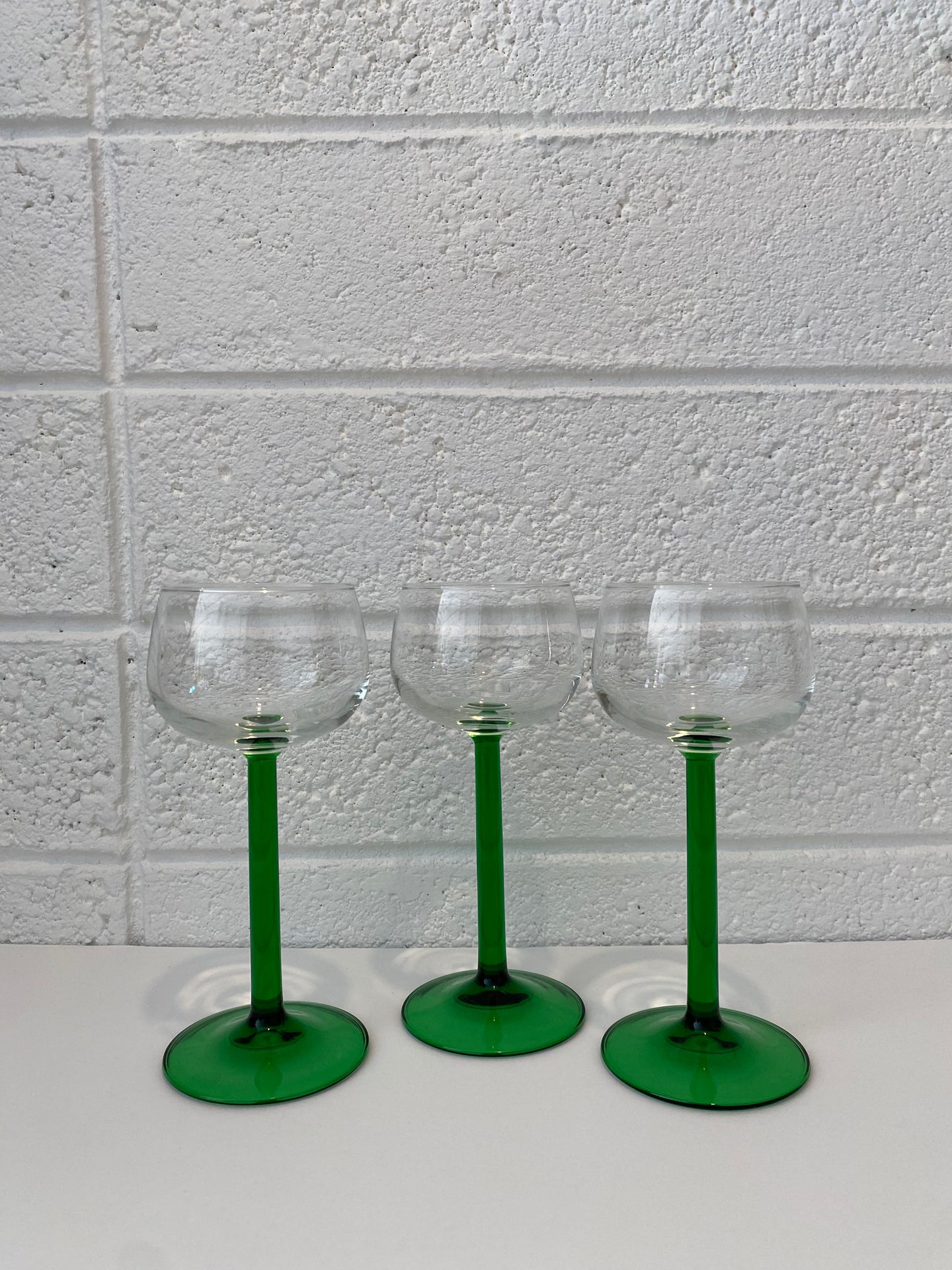 Green Stem French Cordial Glasses Set of 3