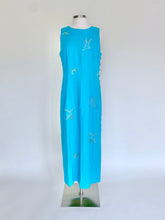 Load image into Gallery viewer, Vintage Aqua Dress with Embroidered Hummingbirds - Size 8
