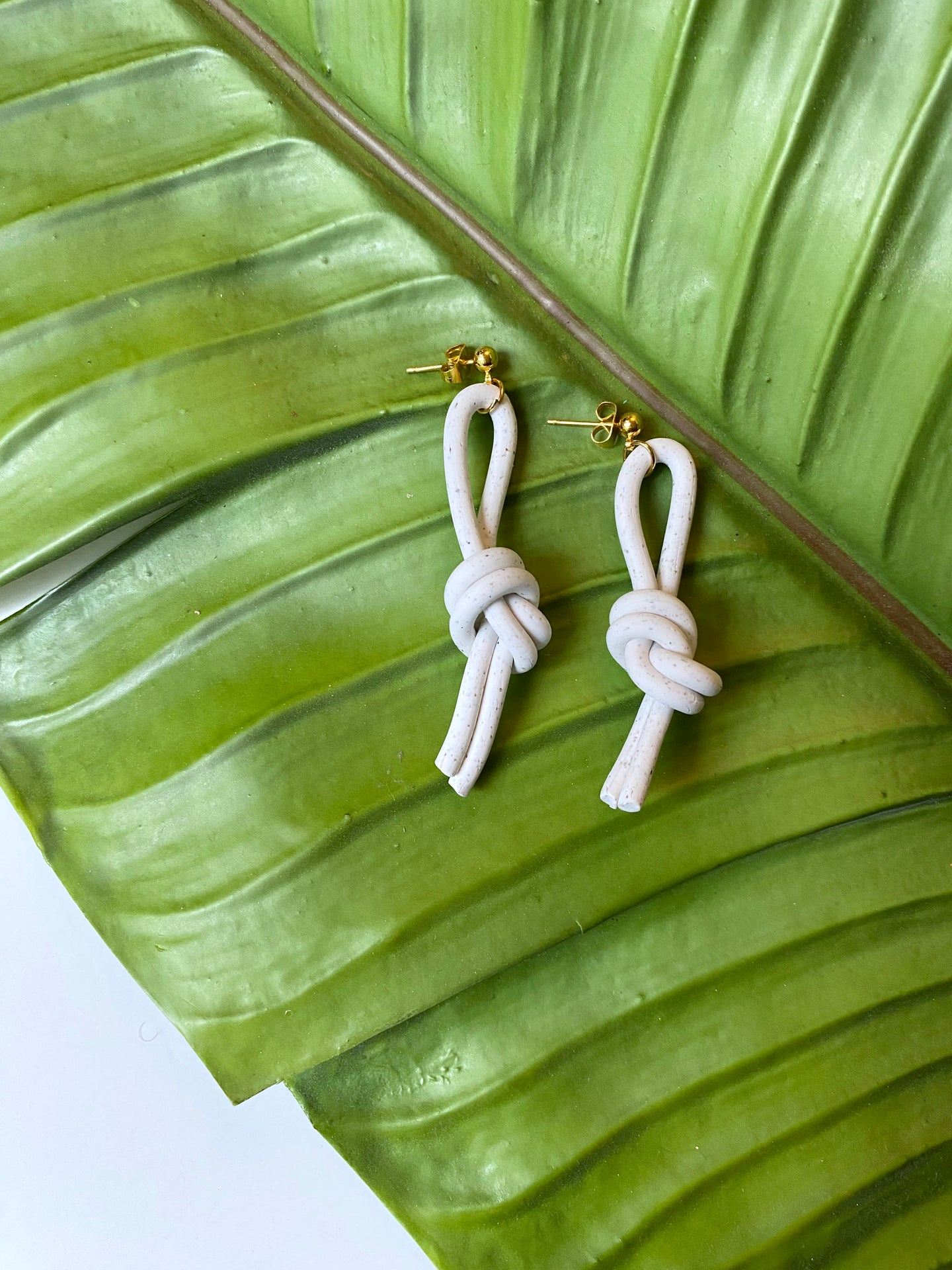 White Sailors Knot Clay Earrings