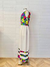 Load image into Gallery viewer, Vintage White Maxi Dress with Floral Stripes - Size 6/8
