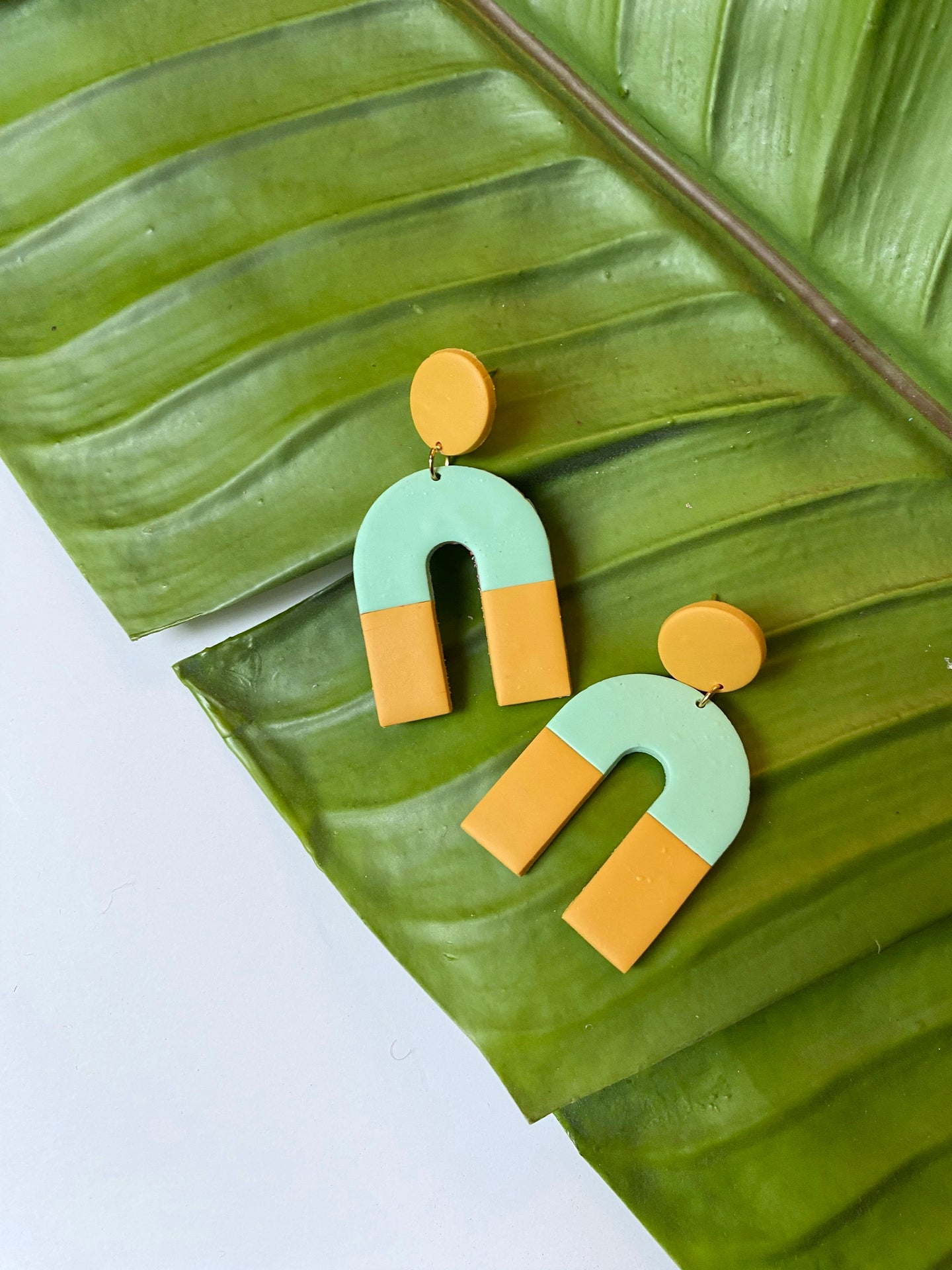 Mint and Yellow Colorblock Dangle Earrings