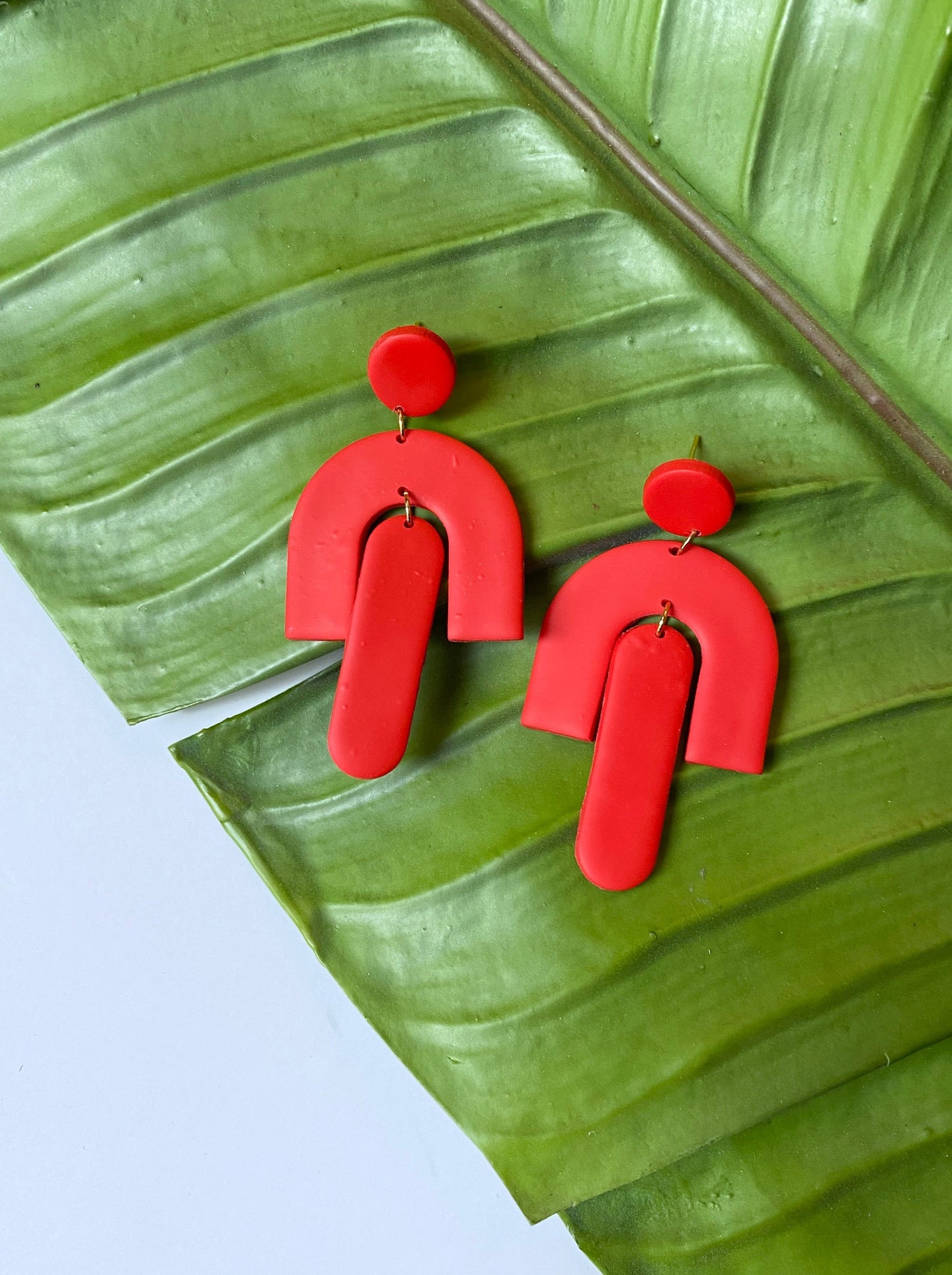 Lipstick Red Geometric Dangle Earrings