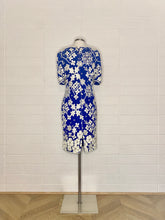 Load image into Gallery viewer, Vintage Beaded Blue and White Short Sleeve Cocktail Dress - Size 4
