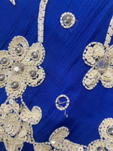 Load image into Gallery viewer, Vintage Beaded Blue and White Short Sleeve Cocktail Dress - Size 4

