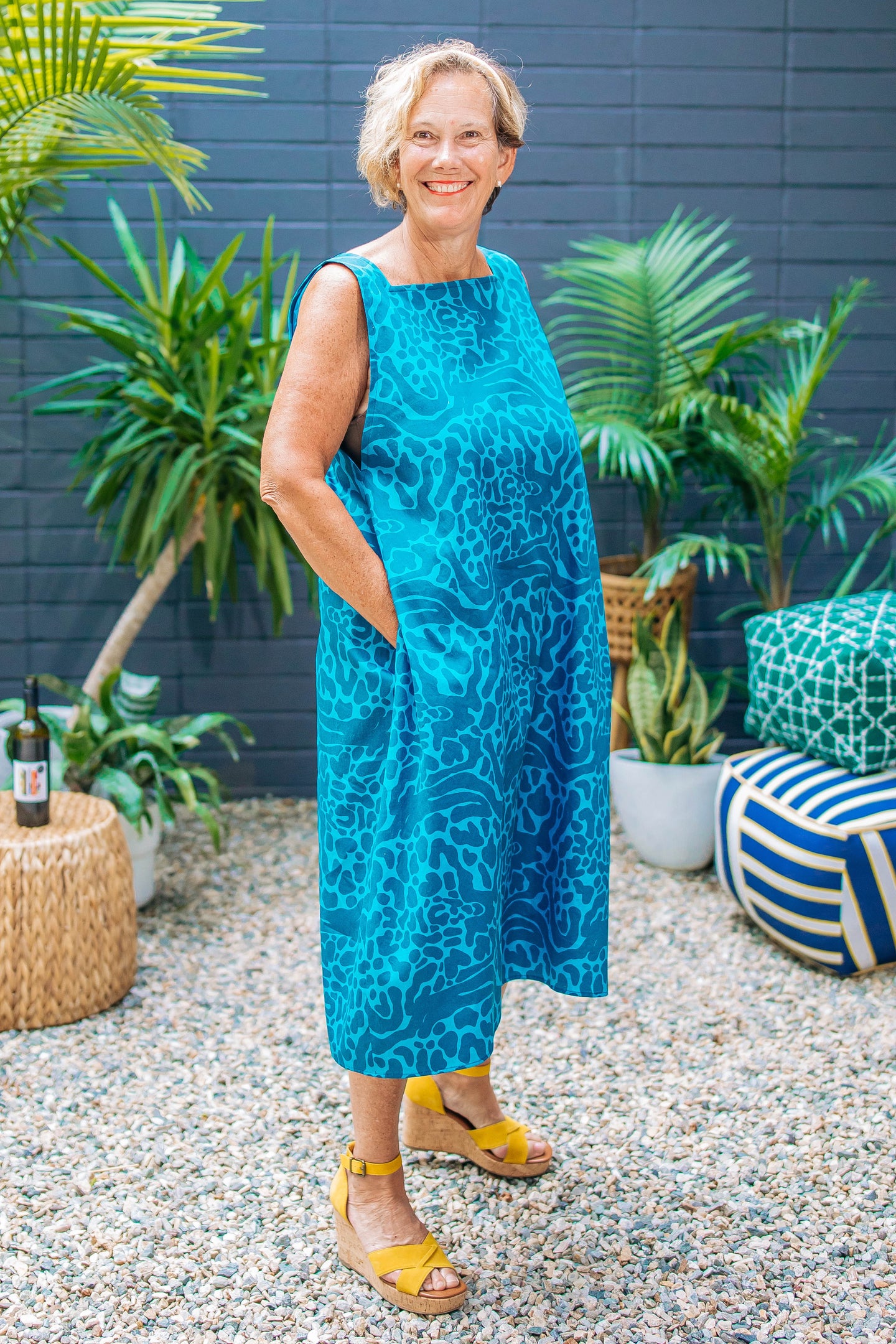cotton square neck cover up midi dress