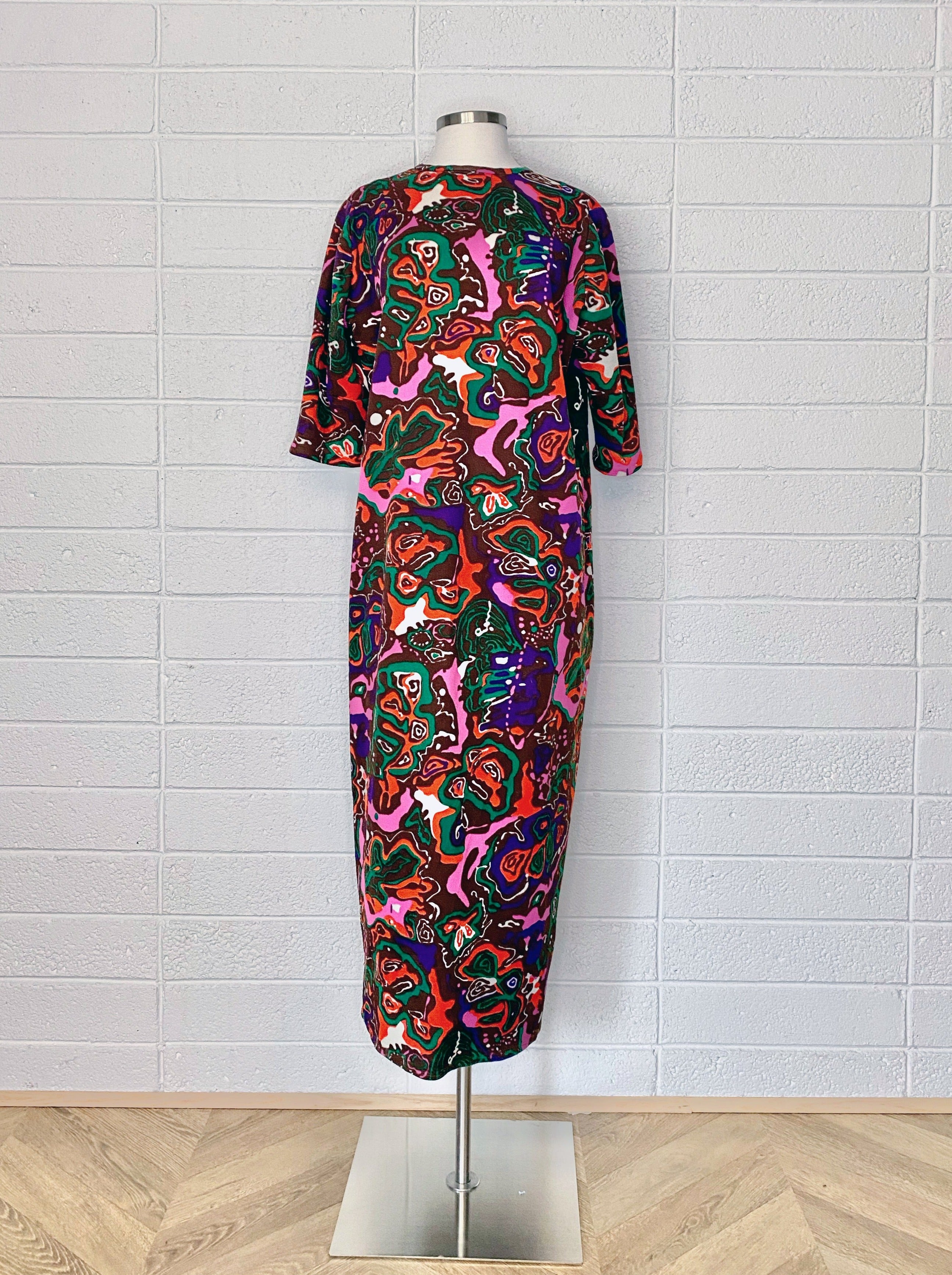 Vintage Psychedelic Swirl Print 3/4 Sleeve Dress - Size L